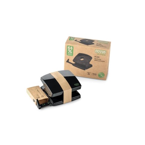 Dziurkacz B220 re+new z plastiku z recyklingu czarny 025-0650 NO NOVUS Dziurkacz B220 re+new z plastiku z recyklingu czarny 025-0650 NO NOVUS