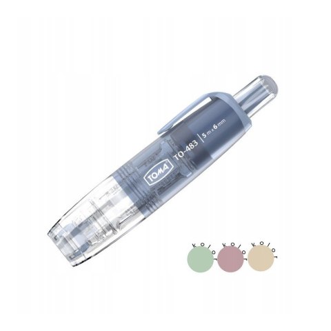 Klej w taśmie automatyczny 5m x 6mm z wymienną taśmą TO-483 TOMA Klej w taśmie automatyczny 5m x 6mm z wymienną taśmą TO-483 TOMA