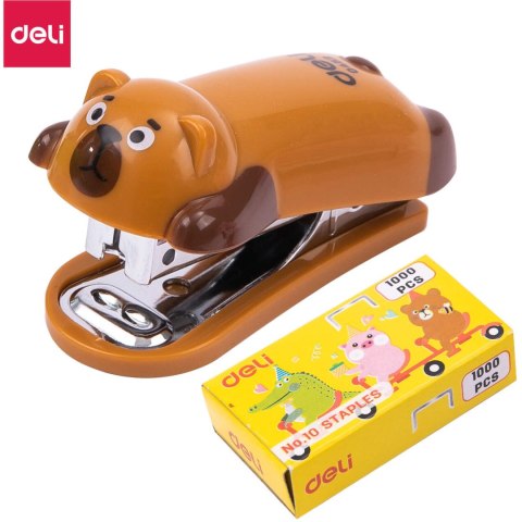 Zszywacz do 15 kartek zszywki 10 miś brązowy E0452 BROWN DELI Zszywacz do 15 kartek zszywki 10 miś brązowy E0452 BROWN DELI