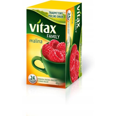 Herbata owocowo-ziołowa VITAX FAMILY (24 torebki bez zawieszki)48g Malina Herbata owocowo-ziołowa VITAX FAMILY (24 torebki bez zawieszki)48g Malina