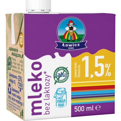 Mleko ŁOWICZ UHT bez laktozy 1.5% 0.5l Mleko ŁOWICZ UHT bez laktozy 1.5% 0.5l