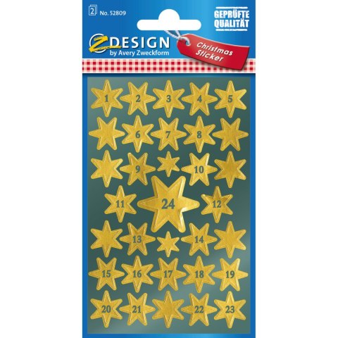 Naklejki Z-Design - złote gwiazdy z cyframi 52809 AVERY ZWECKFORM Naklejki Z-Design - złote gwiazdy z cyframi 52809 AVERY ZWECKFORM