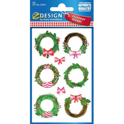 Papierowe naklejki o teksturze lnu - Świąteczne wianki Z-Design 52295 AVERY ZWECKFORM Papierowe naklejki o teksturze lnu - Świąteczne wianki Z-Design 52295 AVERY ZWECKFORM