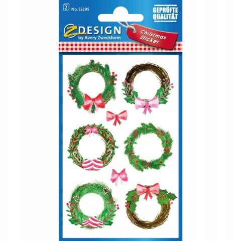 Papierowe naklejki o teksturze lnu - Świąteczne wianki Z-Design 52295 AVERY ZWECKFORM Papierowe naklejki o teksturze lnu - Świąteczne wianki Z-Design 52295 AVERY ZWECKFORM
