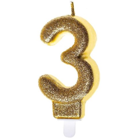 Świeczka urodzinowa złoty brokat 3 SH-687-3 GO PARTY Świeczka urodzinowa złoty brokat 3 SH-687-3 GO PARTY