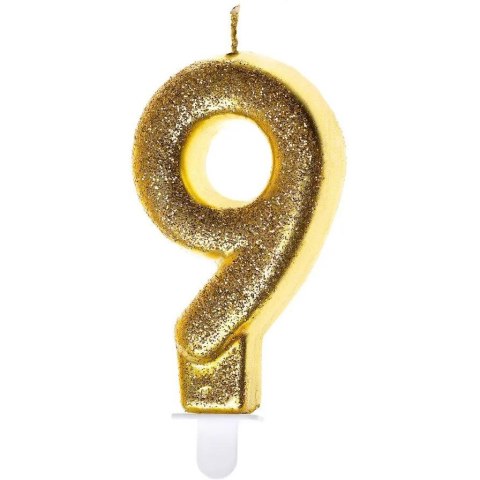 Świeczka urodzinowa złoty brokat 9 SH-687-9 GO PARTY Świeczka urodzinowa złoty brokat 9 SH-687-9 GO PARTY