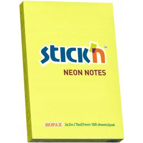 Bloczek STICK`N 76x51mm 100k żółty neon 21132 Bloczek STICK`N 76x51mm 100k żółty neon 21132