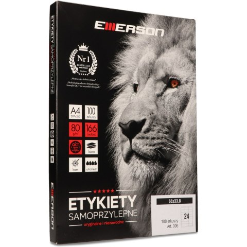 Etykiety A4 białe (100ark) 66x33.8mm nr006 EMERSON eta4066x338 Etykiety A4 białe (100ark) 66x33.8mm nr006 EMERSON eta4066x338