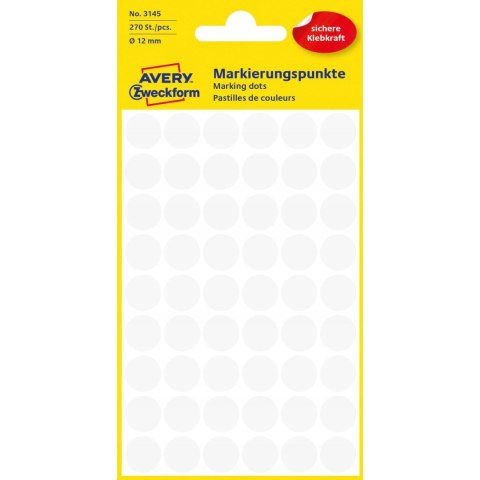 Etykiety kółka Q12mm 3145 białe 270szt AVERY ZWECKFORM Etykiety kółka Q12mm 3145 białe 270szt AVERY ZWECKFORM