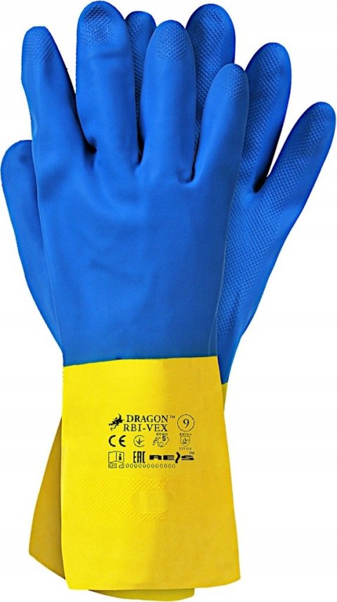 Rękawice REIS DRAGON RBI-VEX gumowe niebiesko-żółte roz.10/XL Rękawice REIS DRAGON RBI-VEX gumowe niebiesko-żółte roz.10/XL