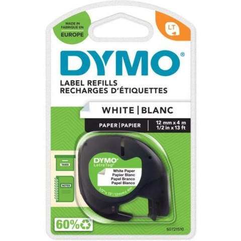 Taśma papierowa biała 12mm x 4m LETRATAG S0721510 DYMO Taśma papierowa biała 12mm x 4m LETRATAG S0721510 DYMO