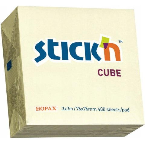 Bloczek STICk`N 76x76mm 400k żółty pastelowy 21072 Bloczek STICk`N 76x76mm 400k żółty pastelowy 21072