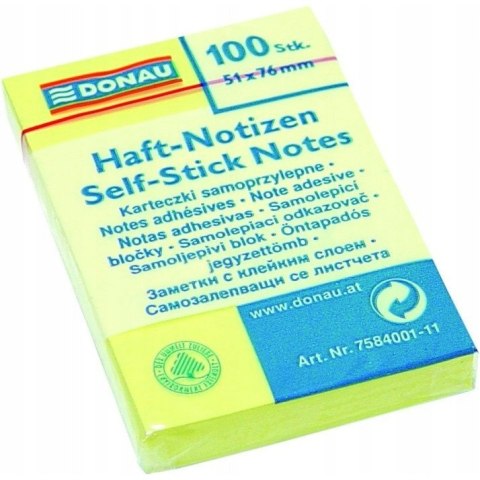 Bloczek samoprzylepny 51x76mm 100k żółty DONAU 7584001-11 Bloczek samoprzylepny 51x76mm 100k żółty DONAU 7584001-11