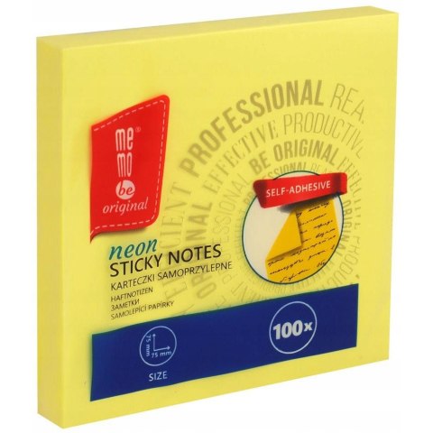 Bloczek samoprzylepny 75x75mm 100k żółty neonowy MB100-20-100 MEMOBE Bloczek samoprzylepny 75x75mm 100k żółty neonowy MB100-20-100 MEMOBE