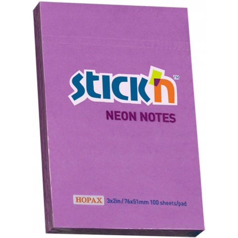 Bloczek samoprzylepny 76x51mm 100k fioletowy neon 21208 STICK`N Bloczek samoprzylepny 76x51mm 100k fioletowy neon 21208 STICK`N
