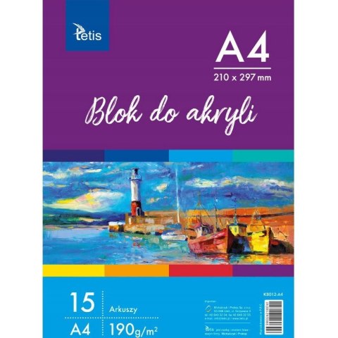 Blok do akryli A4 15k 190g KB012-A4 TETIS Blok do akryli A4 15k 190g KB012-A4 TETIS