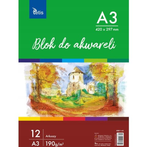 Blok do akwareli A3 12k 190g KB011-A3 TETIS Blok do akwareli A3 12k 190g KB011-A3 TETIS