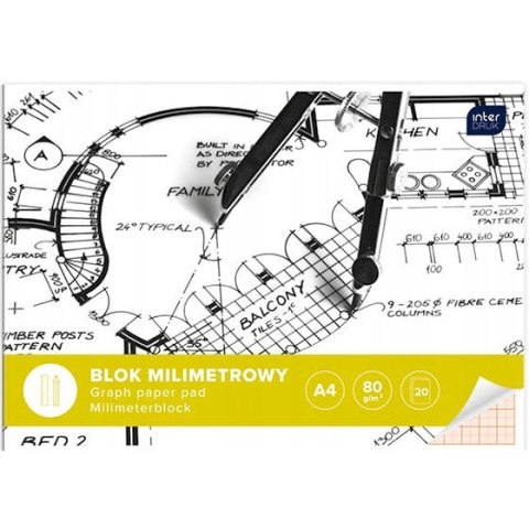 Blok milimetrowy A4 20k INTERDRUK Blok milimetrowy A4 20k INTERDRUK
