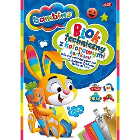 Blok techniczny A4 10k kolorowe kartki złota i srebrna BAMBINO Blok techniczny A4 10k kolorowe kartki złota i srebrna BAMBINO