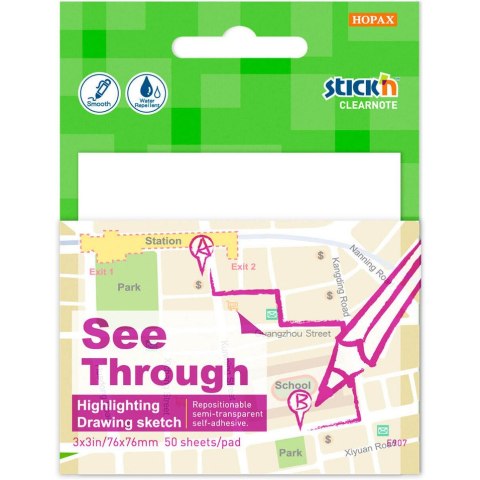 Notes samoprzylepny 76x76mm 50k przezroczysty STICK`N 21712 Notes samoprzylepny 76x76mm 50k przezroczysty STICK`N 21712
