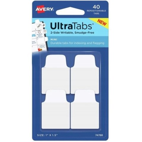 Zakładki indeksujące samoprzylepne 25,4x38,1mm przezroczyste z białą zakładką Ultra Tabs 74788 AVERY ZWECKFORM Zakładki indeksujące samoprzylepne 25,4x38,1mm przezroczyste z białą zakładką Ultra Tabs 74788 AVERY ZWECKFORM