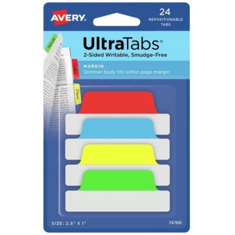 Zakładki indeksujące samoprzylepne 63,5x25,4mm przezroczyste z kolorową zakładką Ultra Tabs 74768 AVERY ZWECKFORM Zakładki indeksujące samoprzylepne 63,5x25,4mm przezroczyste z kolorową zakładką Ultra Tabs 74768 AVERY ZWECKFORM