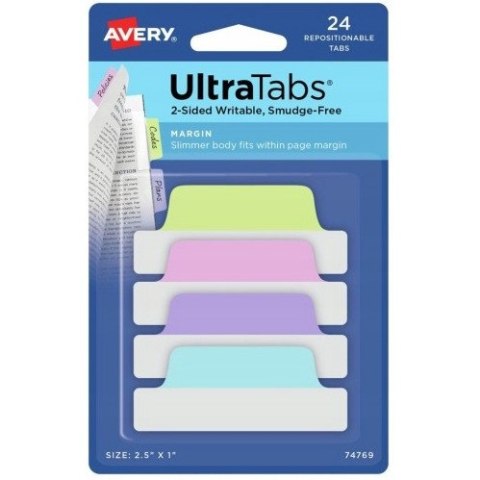 Zakładki indeksujące samoprzylepne 63,5x25,4mm przezroczyste z pastelową zakładką Ultra Tabs 74769 AVERY ZWECKFORM Zakładki indeksujące samoprzylepne 63,5x25,4mm przezroczyste z pastelową zakładką Ultra Tabs 74769 AVERY ZWECKFORM