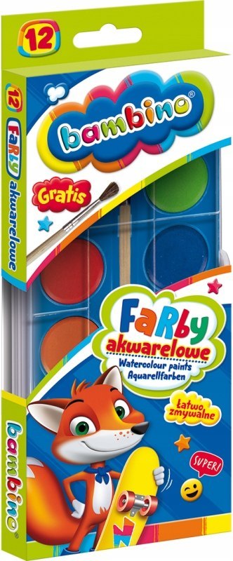 Farby akwarelowe 12 kolorów BAMBINO ST.MAJEWSKI Farby akwarelowe 12 kolorów BAMBINO ST.MAJEWSKI
