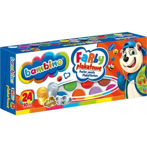 Farby plakatowe 24 kolory, 10 ml BAMBINO Farby plakatowe 24 kolory, 10 ml BAMBINO