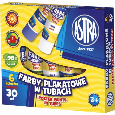 Farby plakatowe 6 kolorów 30ml tuba 83119900 ASTRA Farby plakatowe 6 kolorów 30ml tuba 83119900 ASTRA