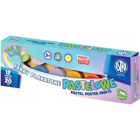 Farby plakatowe pastelowe 12 kolorów - 20 ml 301118001 ASTRA Farby plakatowe pastelowe 12 kolorów - 20 ml 301118001 ASTRA