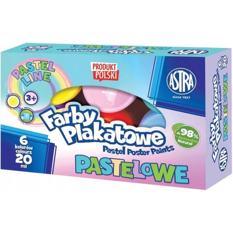 Farby plakatowe pastelowe 6 kol. 20ml 301121001 ASTRA Farby plakatowe pastelowe 6 kol. 20ml 301121001 ASTRA