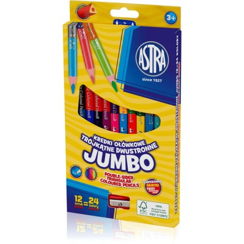 Kredki ołówkowe JUMBO 12=24 kolory z temperówką 312118001 ASTRA Kredki ołówkowe JUMBO 12=24 kolory z temperówką 312118001 ASTRA