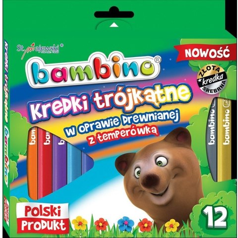 Kredki trójkątne w drewnie BAMBINO 12 kolorów z glinki kaolinowej + temperówka opak.kart.St.Majewski Kredki trójkątne w drewnie BAMBINO 12 kolorów z glinki kaolinowej + temperówka opak.kart.St.Majewski