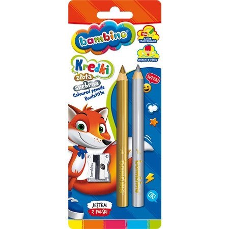 Kredki w drewnie BAMBINO złota i srebrna z glinki kaolinowej + temperówka blister St.Majewski Kredki w drewnie BAMBINO złota i srebrna z glinki kaolinowej + temperówka blister St.Majewski