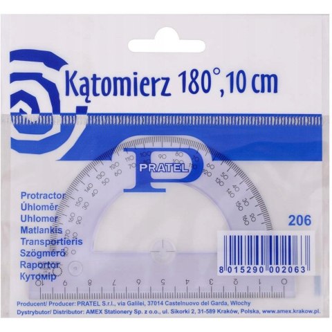 Kątomierz 10cm 180 stopni w etui 206 PRATEL Kątomierz 10cm 180 stopni w etui 206 PRATEL