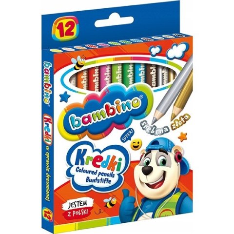 Kredki BAMBINO 12 kolorów 15cm oprawa drewniana bez temperówki Kredki BAMBINO 12 kolorów 15cm oprawa drewniana bez temperówki