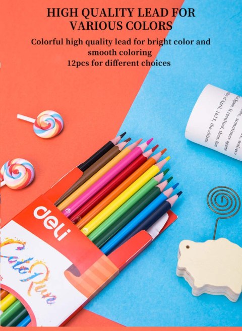 Kredki ołówkowe bezdrzewne COLORUN 12 kolorów EC00100 DELI Kredki ołówkowe bezdrzewne COLORUN 12 kolorów EC00100 DELI