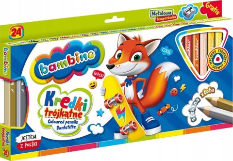Kredki trójkątne w drewnie BAMBINO 24 kolorów z glinki kaolinowej + temperówka opak.kart.St.Majewski Kredki trójkątne w drewnie BAMBINO 24 kolorów z glinki kaolinowej + temperówka opak.kart.St.Majewski