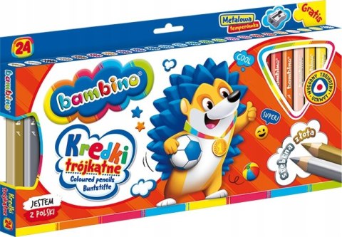 Kredki trójkątne w drewnie BAMBINO 24 kolorów z glinki kaolinowej + temperówka opak.kart.St.Majewski Kredki trójkątne w drewnie BAMBINO 24 kolorów z glinki kaolinowej + temperówka opak.kart.St.Majewski