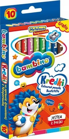 Kredki w oprawie drewnianej BAMBINO 10 kolorów z glinki kaolinowej+temperówka opak.kart. St.Majewski Kredki w oprawie drewnianej BAMBINO 10 kolorów z glinki kaolinowej+temperówka opak.kart. St.Majewski