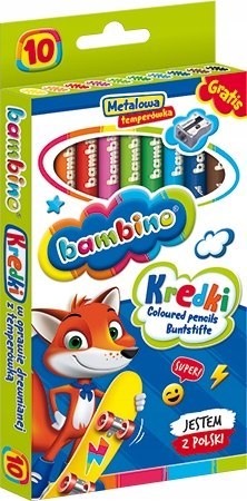 Kredki w oprawie drewnianej BAMBINO 10 kolorów z glinki kaolinowej+temperówka opak.kart. St.Majewski Kredki w oprawie drewnianej BAMBINO 10 kolorów z glinki kaolinowej+temperówka opak.kart. St.Majewski