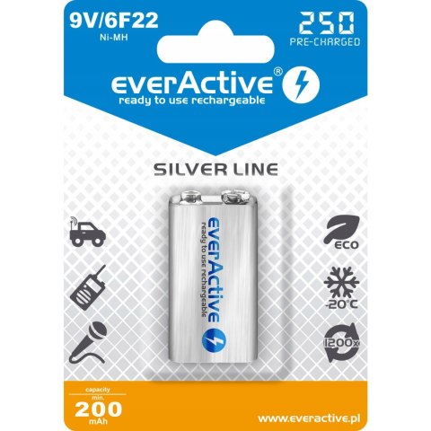 Akumulatorek EVERACTIVE Silver Line 9V/HR22/6F22 250mAh Akumulatorek EVERACTIVE Silver Line 9V/HR22/6F22 250mAh