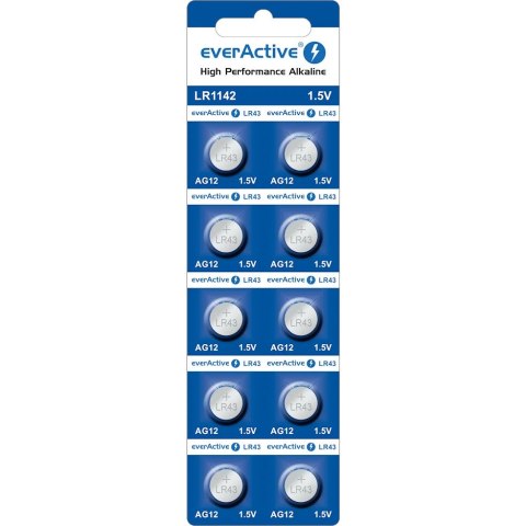 Bateria EVERACTIVE AG12/LR1142/SR43/LR43 1,5V alkaliczna blister (10szt) Bateria EVERACTIVE AG12/LR1142/SR43/LR43 1,5V alkaliczna blister (10szt)