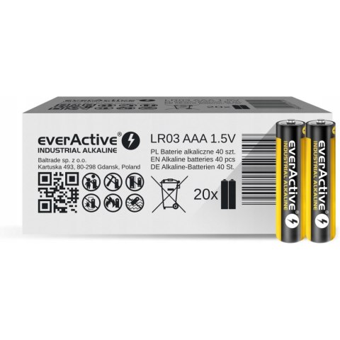 Bateria EVERACTIVE Industrial Alkaline AAA/LR03 alkaliczna pudełko (40szt) Bateria EVERACTIVE Industrial Alkaline AAA/LR03 alkaliczna pudełko (40szt)
