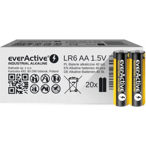 Bateria EVERACTIVE Industrial Alkaline AA/LR6 alkaliczna pudełko (40szt) Bateria EVERACTIVE Industrial Alkaline AA/LR6 alkaliczna pudełko (40szt)