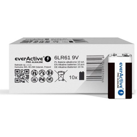 Bateria EVERACTIVE Pro Alkaline 9V/6LR61 alkaliczna pudełko (10szt) Bateria EVERACTIVE Pro Alkaline 9V/6LR61 alkaliczna pudełko (10szt)