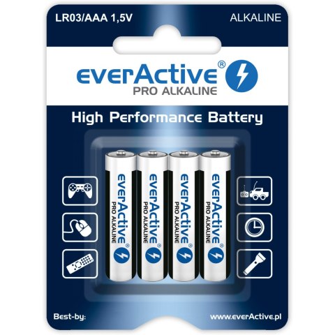 Bateria EVERACTIVE Pro Alkaline AAA/LR03 alkaliczna blister (4szt) Bateria EVERACTIVE Pro Alkaline AAA/LR03 alkaliczna blister (4szt)