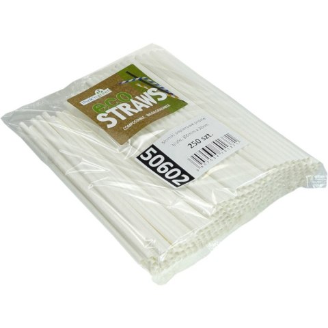 Słomki papierowe białe 6mm dł.20cm (250szt) 50602 Słomki papierowe białe 6mm dł.20cm (250szt) 50602