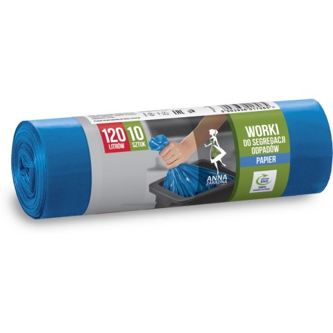 Worki do segregowania odpadów papierowych niebieskie LDPE 120L (10 szt.) ANNA ZARADNA 7065 Worki do segregowania odpadów papierowych niebieskie LDPE 120L (10 szt.) ANNA ZARADNA 7065